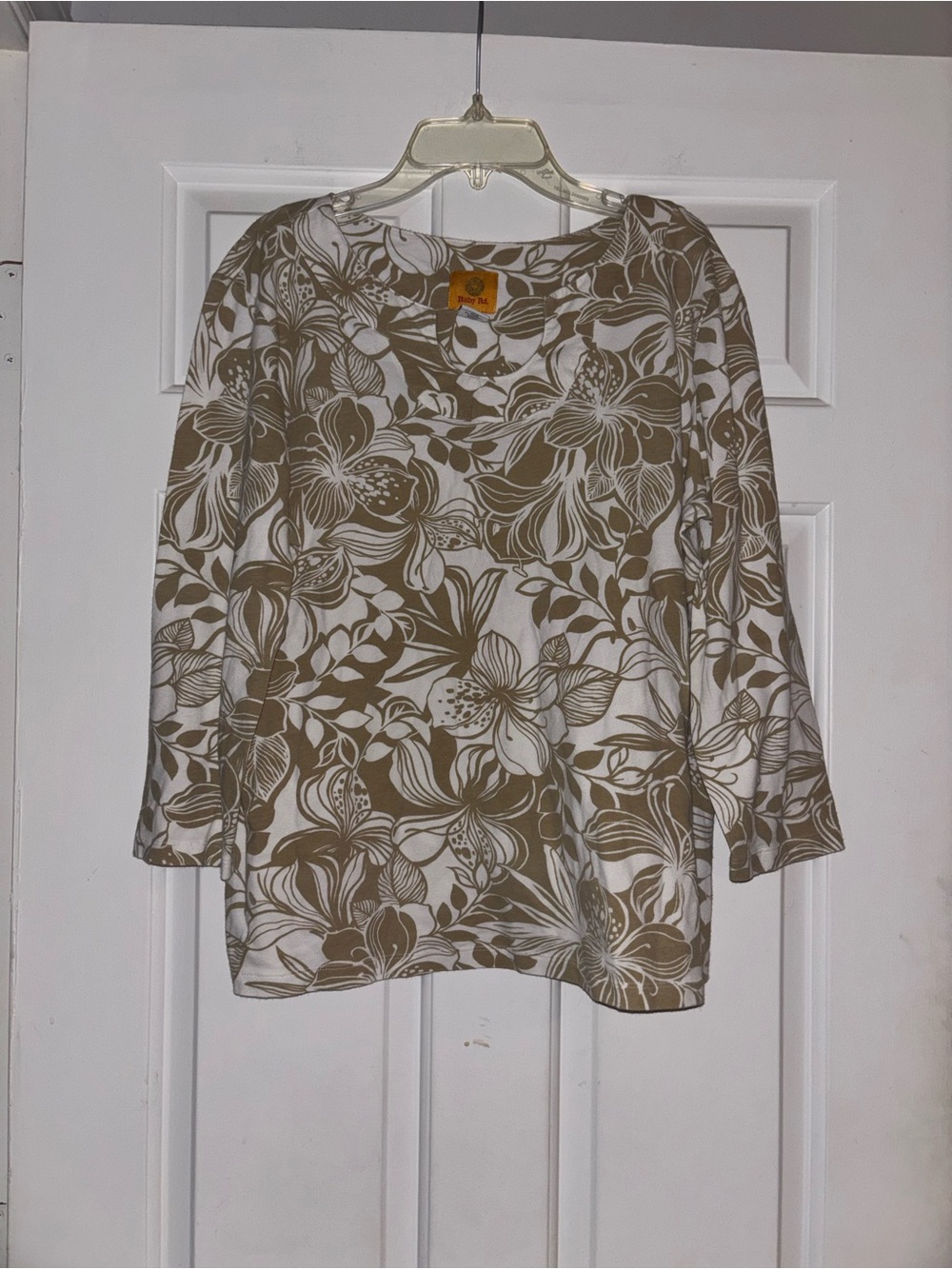 Ruby Rd. Taupe & White Floral V-Neck Tunic